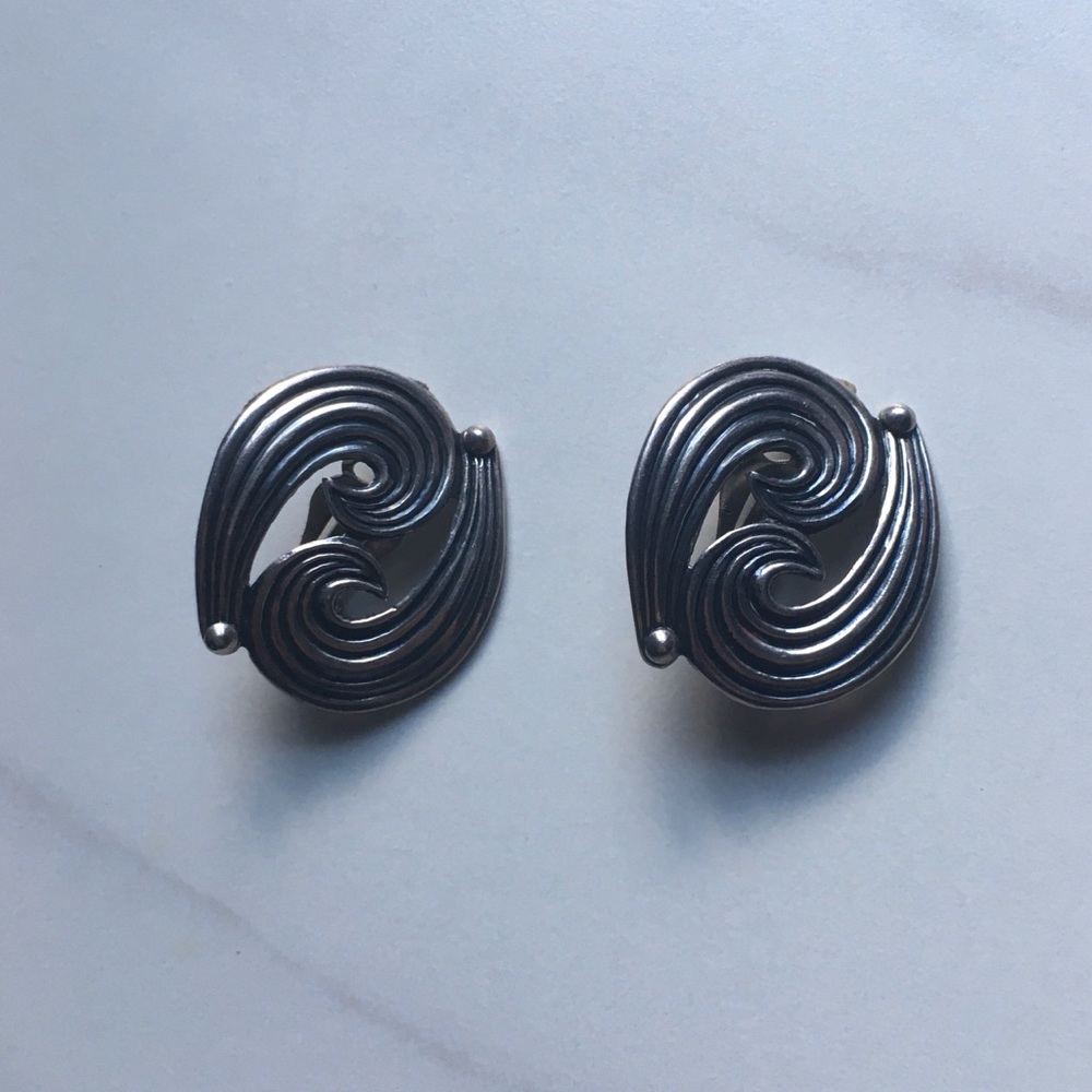 Vintage 925 Sterling Silver Clip On Earrings 1980s